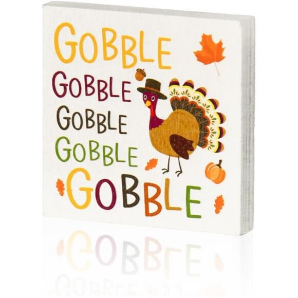 Turkey Decor Gobble Box Sign Thanksgiving Table Tiered Tray Kitchen Decorations - Picture 1 of 7